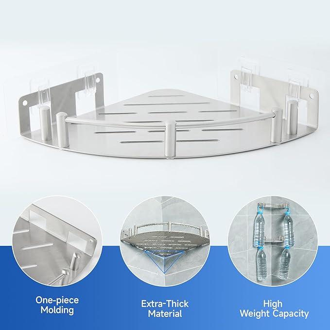 Shower Caddy Corner(1 Pack), 304 Stainless Steel,Integrated molding, High Weight Capacity,Wall mounted Bathroom Shelves with nail free adhesive, Suit for storage racks in bathrooms,Kitchens