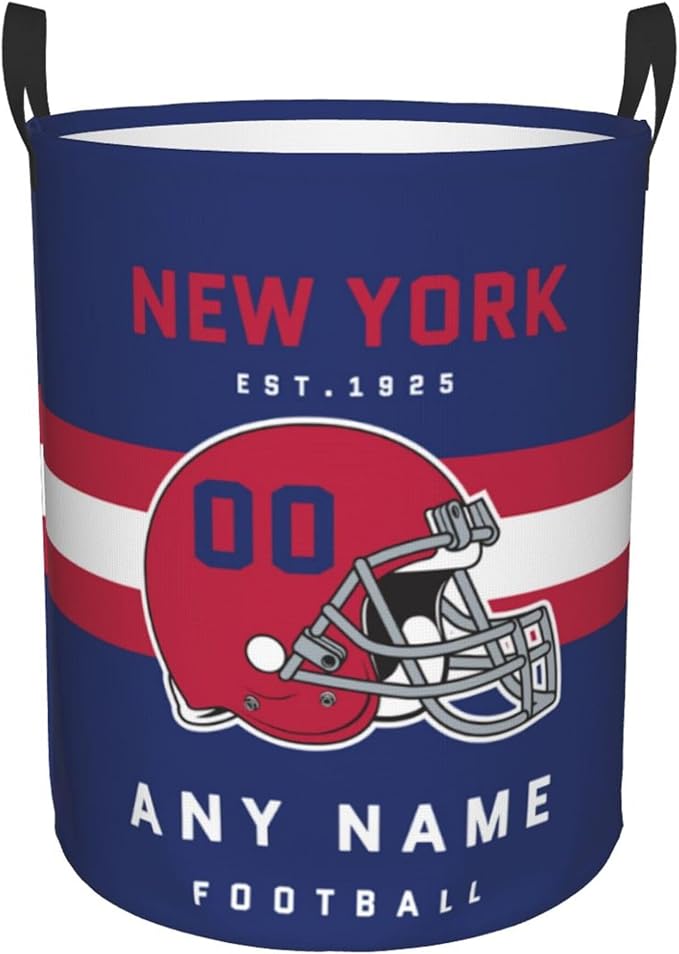 Custom New York Laundry Hamper - Personalized Football Style Laundry Basket - Customized Name And Number - Dirty Clothes Hamper Waterproof Large Capacity Hamper for Bedroom Bathroom Living Room