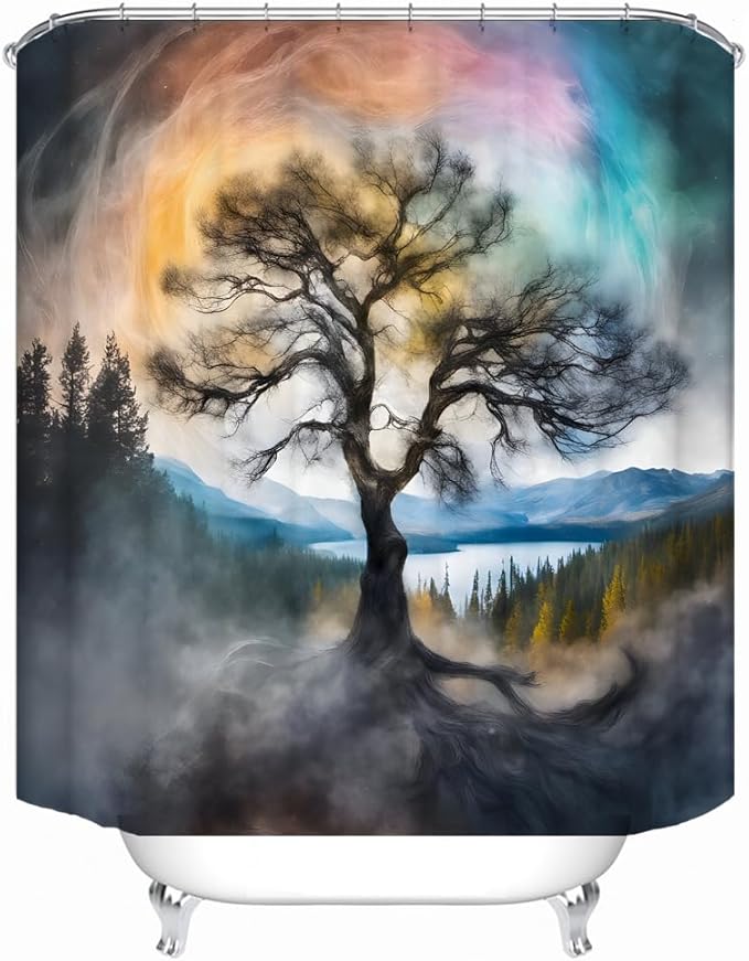 Bright Fabric Shower Curtains, Fantasy Tree Themed Design Art Shower Curtains, Bathroom Decor Set, 12 Shower Curtain Hooks (72 "Wx72 L) inch Waterproof Shower Curtain.