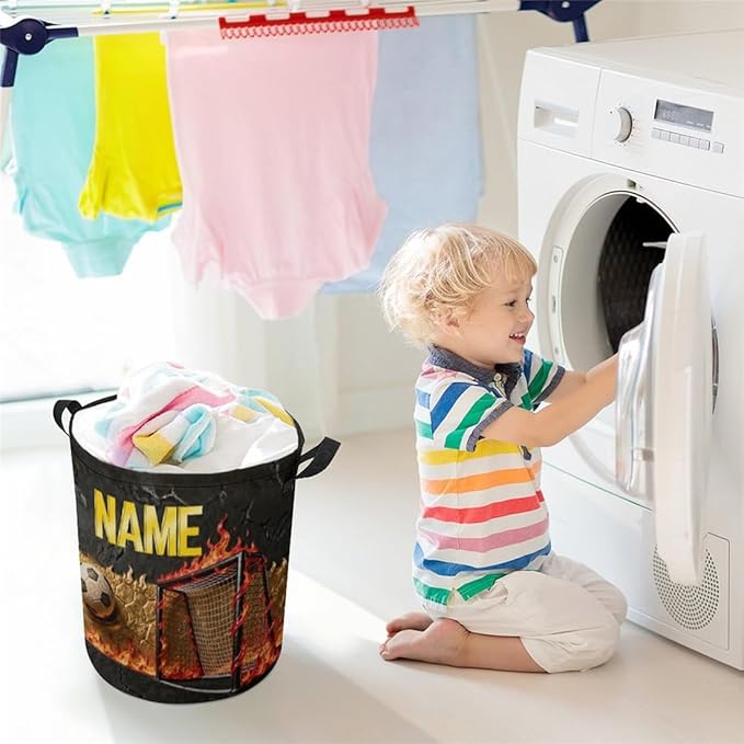 Personalized Soccer Laundry Hamper Custom Name Funny Dirty Clothes Laundry Basket Portable Storage Basket For Home Bathroom Family Football Lovers Xmas Birthday (style 22)
