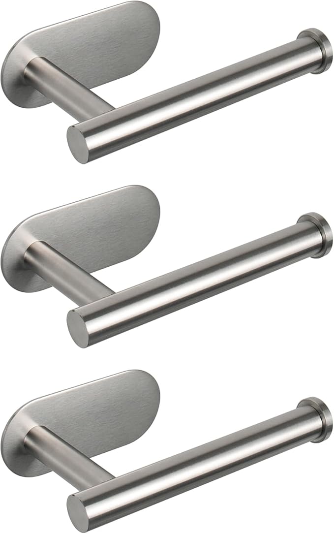 NearMoon Toilet Paper Holder Self Adhesive, Premium Thicken SUS304 Stainless Steel Rustproof Adhesive Toilet Roll Holder no Drilling for Bathroom, Kitchen, Washroom (3 Pack, Brushed Nickel)