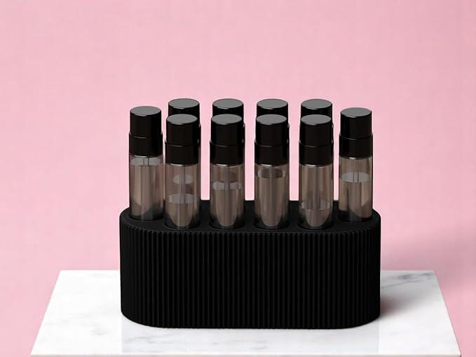 Perfume Sample Organizer for Bathroom or Vanity ?€? Ideal Makeup and Skincare Storage, Desk and Bathroom Counter Organizer, Gift for Her ((BLACK) Fits 2mL Perfume Samples (Standard Size))