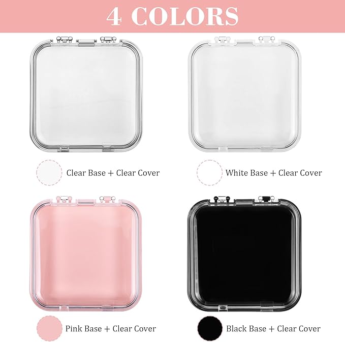 32 Pack Press on Nail Storage Boxes with 60 Adhesive Tapes – Acrylic Nail Organizer for Salon, Travel & Gifting (4 Colors: Pink, Black, White, Clear)