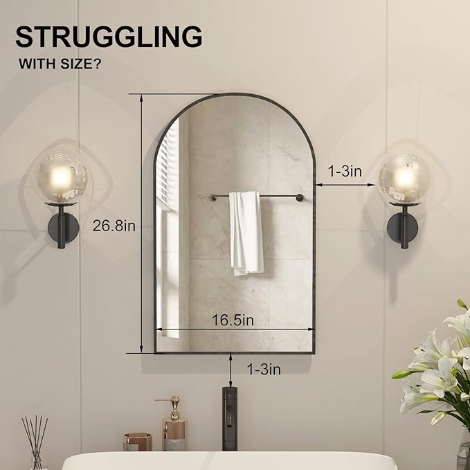 Recessed Medicine Cabinet for Bathroom,Black Arched Medicine Cabinet with Mirror,Bathroom Mirror with Storage,Surface Mount Wall Cabinet 14x18