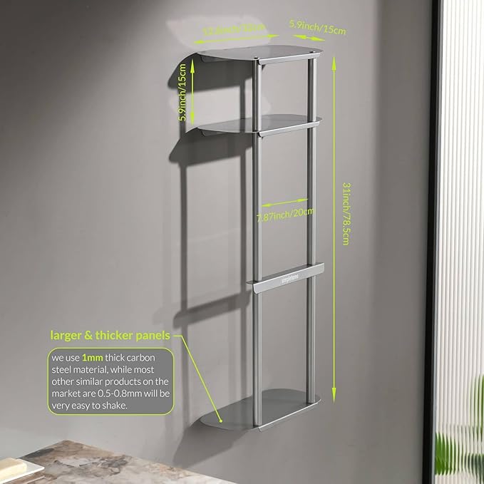 simpletome Towel Racks for Bathroom Storage Shower Organizer 31 inch Wall Mounted with Shelves Can Holds 6 Large Towels Thickened Carbon Steel (Silver Grey)