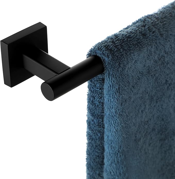Matte Black Towel Bar, 26 Inches Stainless Steel Towel Rod-Square Base, Wall Mounted Towel Rack for Bathroom
