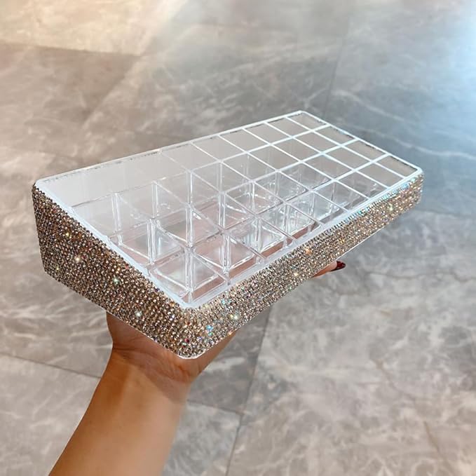 Acrylic Lipstick Organizer - Large Capacity 36-Slot Desktop Cosmetic Storage Rack, Tiered Design Lipstick Holder (Silver)