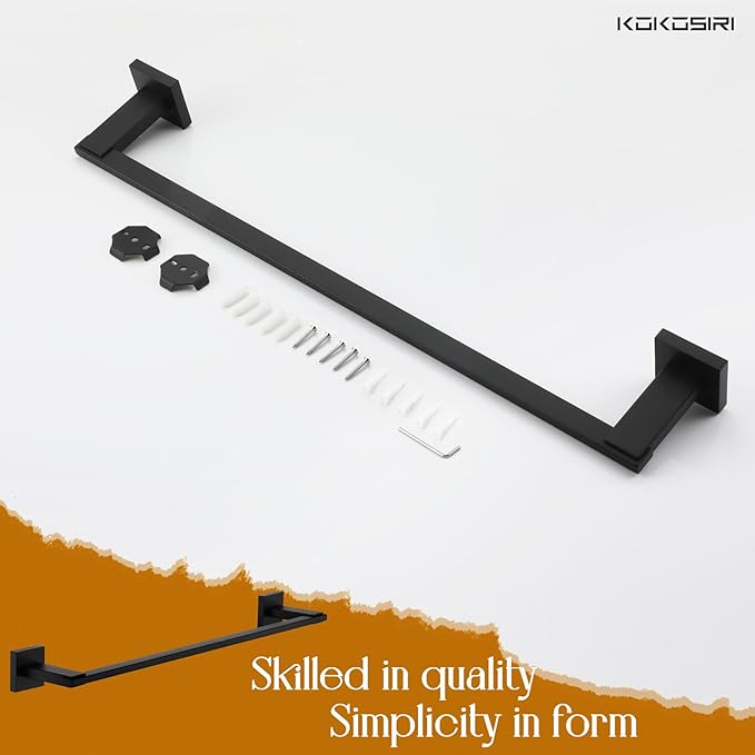 KOKOSIRI Towel Bars Matte Black Bathroom Towel Rails Wall Mounted, 24 Inches Bath Towel Holder for Kitchen Toilet Cabinet Showeroom, Stainless Steel B4006BK-L24