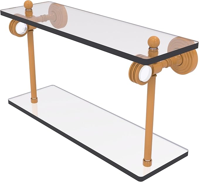 Allied Brass PG-2D-16-GLY Pacific Grove Collection 16 Inch Two Tiered Glass Shelf with Dotted Accents, Golden Yellow