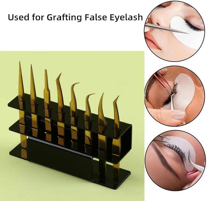 Acrylic Tweezers Holder, 8 Holes Tweezers Stand Display Organizer for Eyelash Extension Supplies Accessories Grafting Beauty Tools (8 Holes Black)