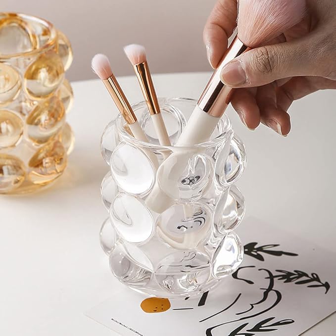 Liemuao Crystal Makeup Brush Holder,Cosmetic Brush Storage Organizer Holder, Comb Pen Pencil Storage Pot Cup for Vanity, Office, Home Decor (Grey)