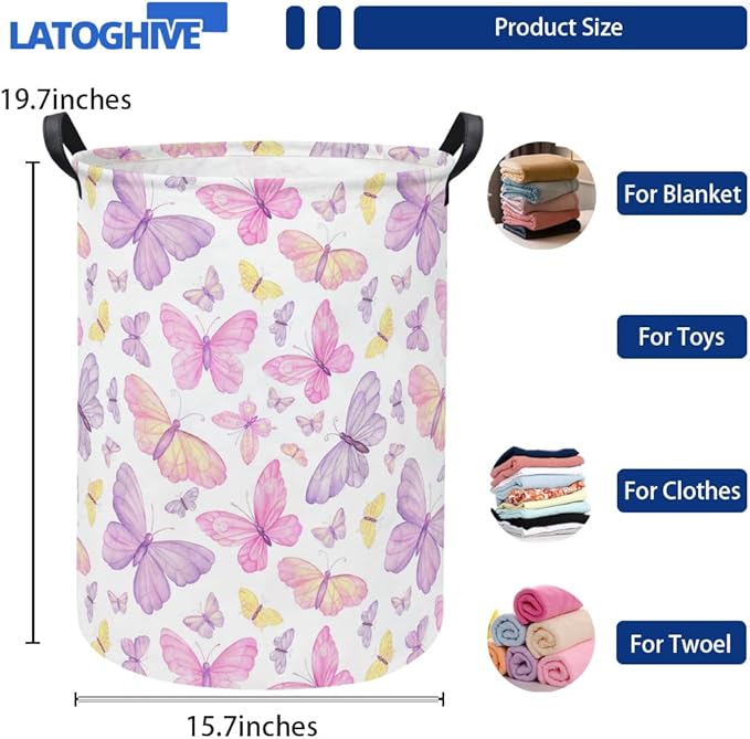 Baby Laundry Hamper kids laundry Basket Waterproof Storage Bin for Bedroom Toy Clothes Organizer Basket Woodland Animals Room D??cor(Pink Butterfly)