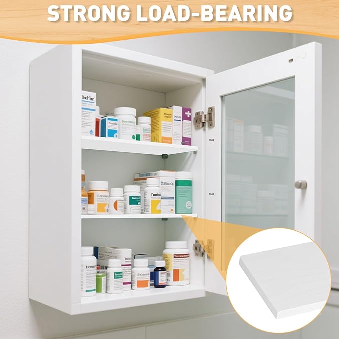 6pcs Medicine Cabinet Shelf Replacement 13inch Wooden Medicine Cabinet Shelves Wooden Bathroom Cabinets Shelves for Living Room Bathroom Kitchen Wall Mounted Medicine Cabinets (White)
