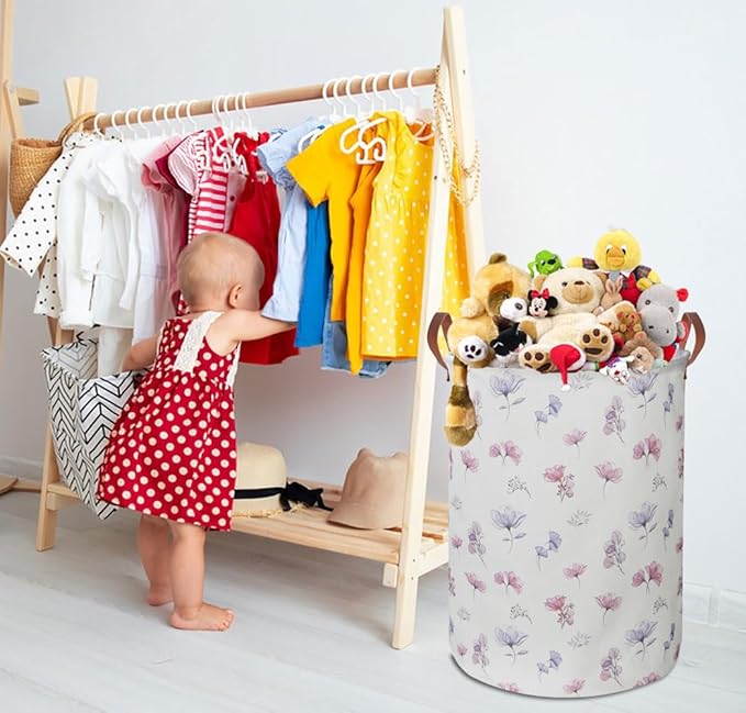 19.7’’ Waterproof Foldable Laundry Basket, Nursery Hamper, Dirty Clothes Hamper, Books Bins, Gift Baskets, Room Decor(Watercolor Flower)