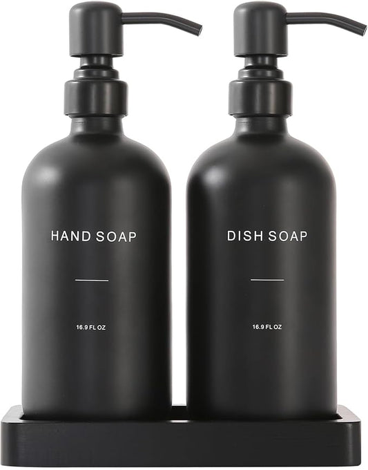 Prus Waso Matte Black Soap Dispenser Set, Kitchen Soap Dispenser Set with Black Stainless Steel Pump, Perfect for Kitchen Decor and Accessories. (Black)