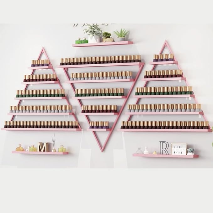 Wall-Mounted Nail Polish Rack, Set of 10 Triangular Gold Nail Polish Shelf 5-Tier Lipstick Perfume Cosmetic Display Shelf for Home Spa Nail Salon Shop