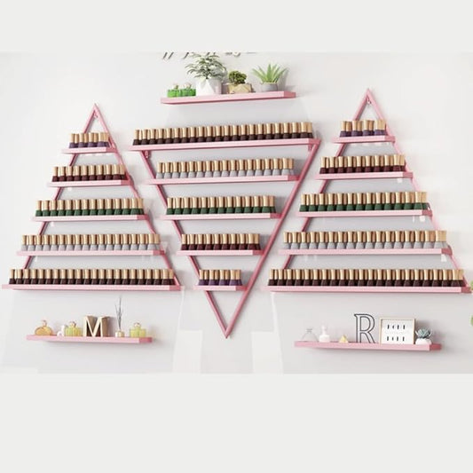 Wall-Mounted Nail Polish Rack, Set of 10 Triangular Gold Nail Polish Shelf 5-Tier Lipstick Perfume Cosmetic Display Shelf for Home Spa Nail Salon Shop
