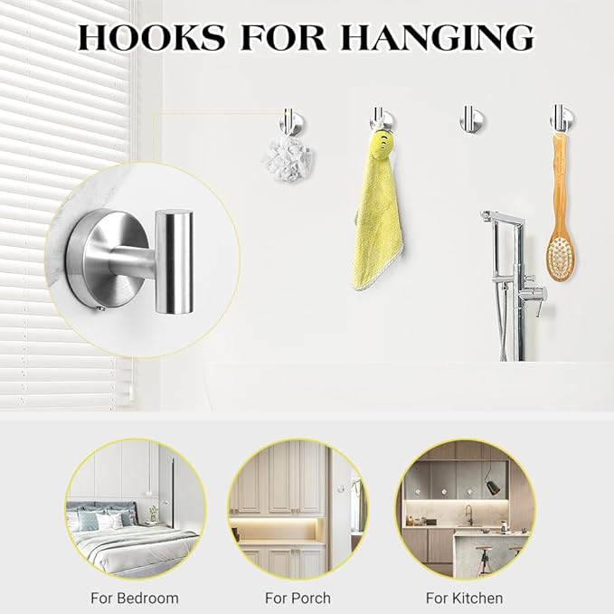 Brushed Silver Bathroom Towel Bar Set, 5-Piece Stainless Steel Hardware Bathroom Accessories, 16" Towel Racks for Bathroom Walls