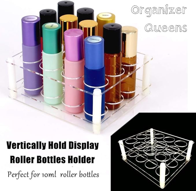 BOXIN 12Slots Roller Bottles Holder, Perfect Vertically Hold For Essential Oils Rollers, Great Oils Display Holder Roller Bottles Storage Shelf Organizer,Hole Diameter 2.3cm/0.9inch,Acrylic,DIY