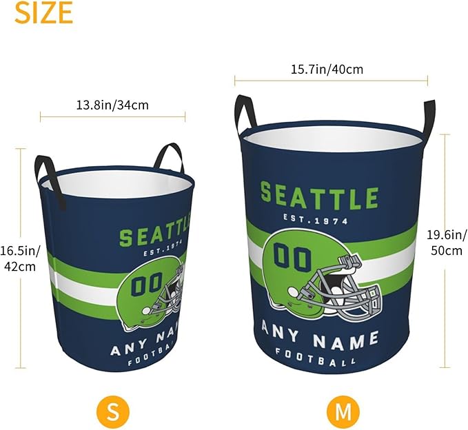 Custom Seattle Laundry Hamper - Personalized Football Style Laundry Basket - Customized Name and Number - Dirty Clothes Hamper Waterproof Large Capacity Hamper for Bedroom Bathroom Living Room