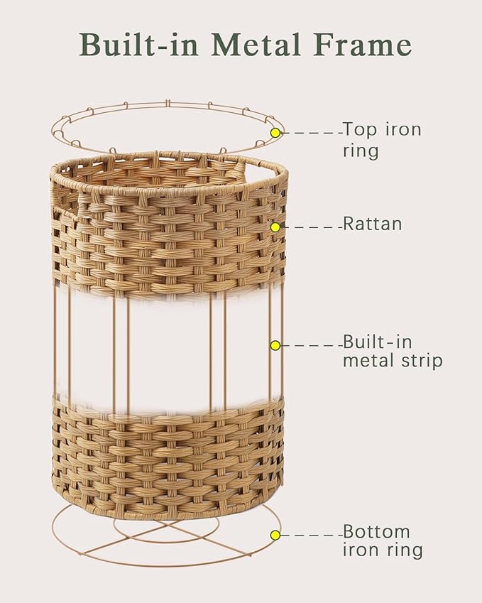SETVSON 34.3 Gal (130 L) Large Laundry Hamper Laundry Basket Round Handwoven Wicker Laundry Baskets Rattan Laundry Basket with Removable Bag Handles 2 Mesh Bags for Living Room Bedroom Natural(No Lid)
