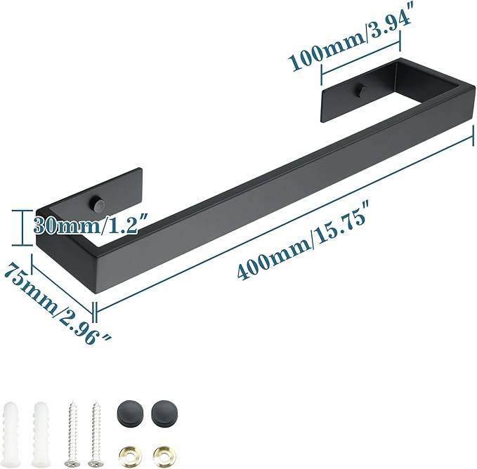 Towel Rack for Bathroom Wall Mount, 15.75" SUS304 Stainless Steel Rustproof Towel Bar, Matte Black Towel Holder for Bathroom Laundry Room Hotel Modern Home Decor