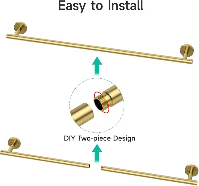 USHOWER Brushed Gold Bath Towel Bar, 30-Inch Towel Racks for Bathroom Wall-Mounted, SUS304 Stainless Steel Towel Rod (Total Length 32-Inch)