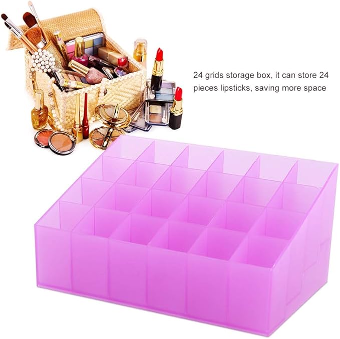 ZJchao Lipstick Organizer & Holder, 24 Grids Lip Gloss Storage, Compact Cosmetic Makeup Organizer for Lipstick, Perfume Samples, Mascara (Purple)