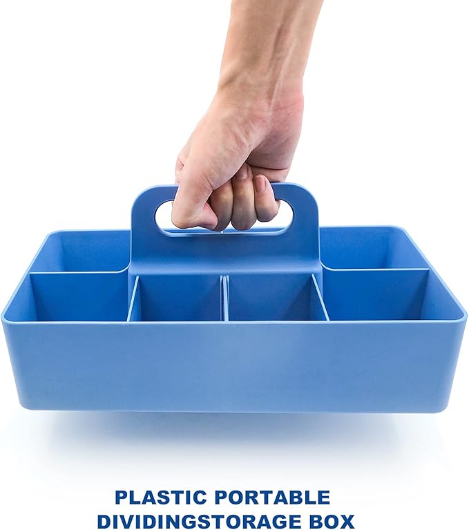New Plastic Portable Makeup Organizer Caddy Tote Divided Basket Bin with Handle, DIY Divider, 8 Compartments - Office Supplies Organizer -Blue