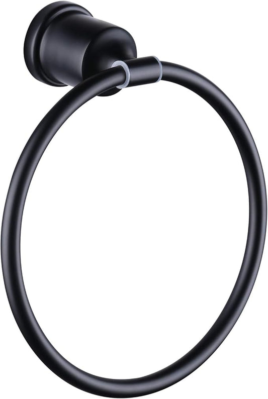WOWOW Hand Towel Rings for Bathroom Wall - Matte Black Towel Ring Racks for Bathroom Wall Towels Holder, Heavy Duty Round Ring Holder Stainless Steel Black Hand Towels Holder Bar for Bathrooms Mounted