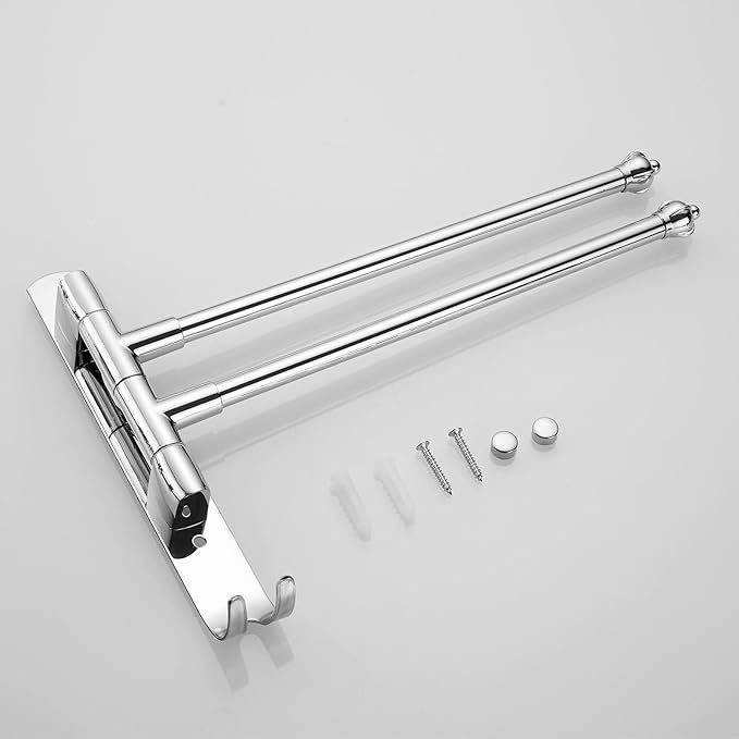 Chrome Rotating Towel Rack Bathroom Stainless Steel Adjustable Towel Rack 12 * 1.5 * 8.5inchs Suitable for Bathroom, Bedroom, Balcony Removable Towel bar (electroplated, Two Poles)