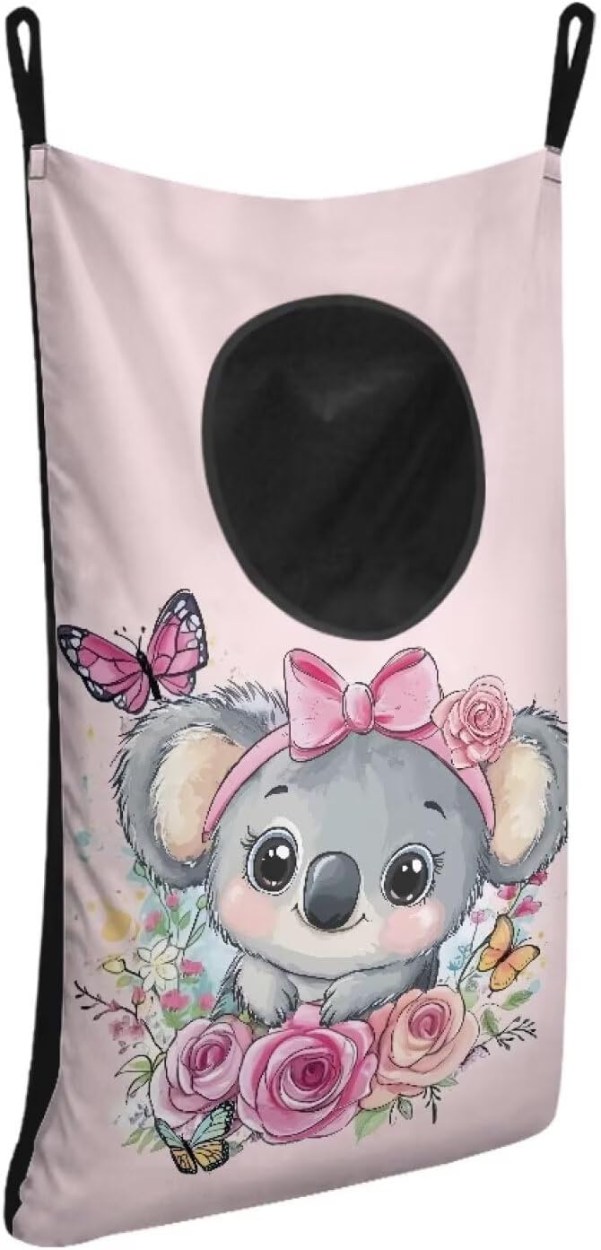 ZOUTAIRONG Pink Rose Koala Print Hanging Laundry Hamper Clothes Basket Over The Door Laundry Hamper Bag Storage Organizers for Kids Bedroom Dorm Closet Hampers