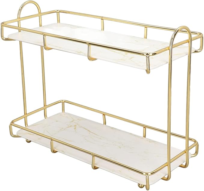 Bathroom Shelf 2 Tier Standing Storage Rack Cosmetic Holder Gold (s)