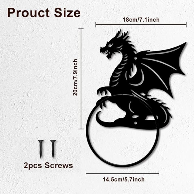 MAYJOYDIY Dragon Pattern Towel Ring Metal Hand Towel Holder Flying Dragon Side Towel Ring Wall Mounted Animal Hand Towel Holder Metal Round Towel Rack for Bathroom Home Hanging Accessories
