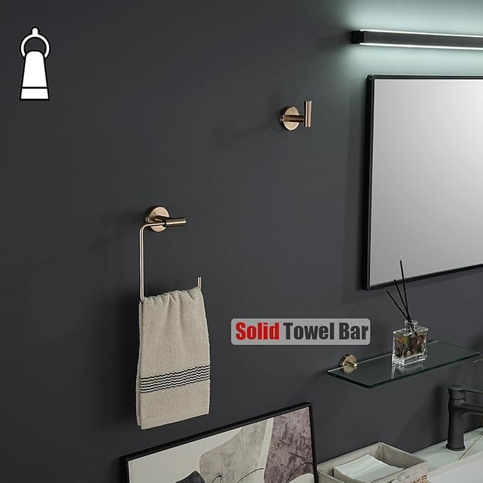 JQK Towel Ring Champagne Bronze, Stainless Steel Square Ring Towel Holder for Bathroom, 6 Inch Wall Mount, TR140-CB