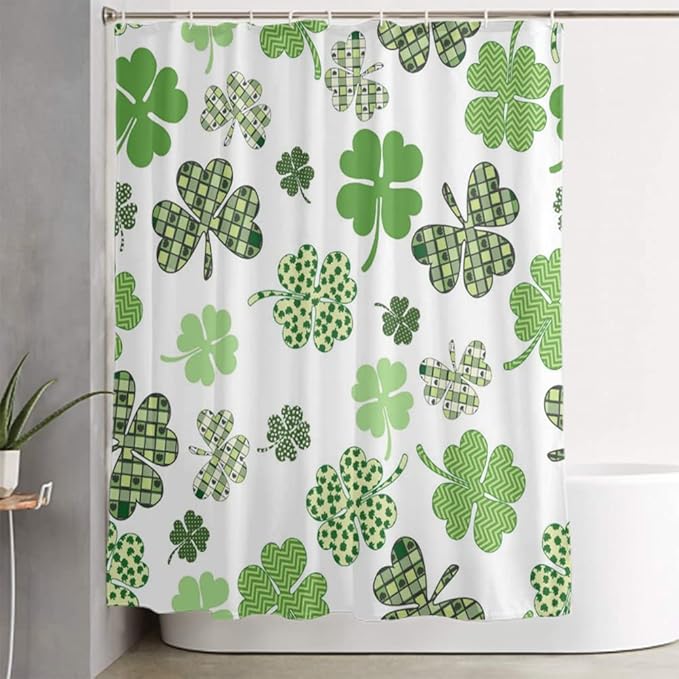 LOKMU 4 Pcs Shower Curtain Sets with Non-Slip Rugs, Toilet Lid Cover and Bath Mat,St Patricks Day Owls Waterproof Shower Curtain with 12 Hooks, Bathroom Decor Sets, 72" x 72"
