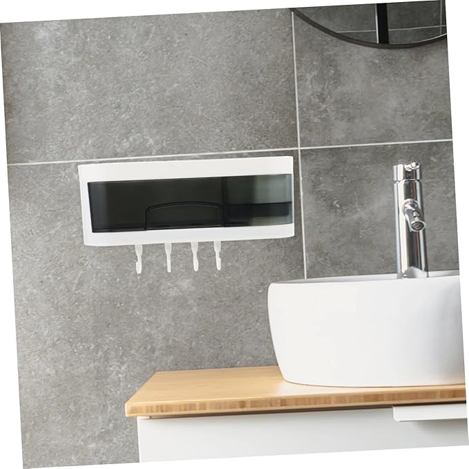Holibanna Wall-Mounted Plastic Storage Rack Bathroom Shelf with Hooks No Drilling Adhesive Wall Shelves Multifunctional Organizer for Kitchen and Bathroom Random Color