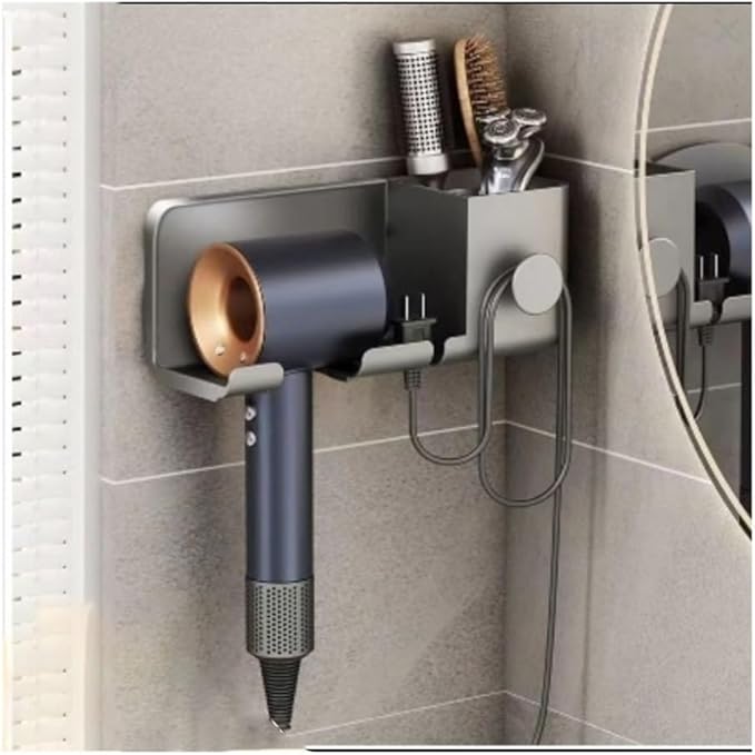 Bathroom Shelves 2-in-1 Hairdryer Holder Wall Mount with Shelf Organizer for Bathroom Storage Bathroom Organizers and Storage