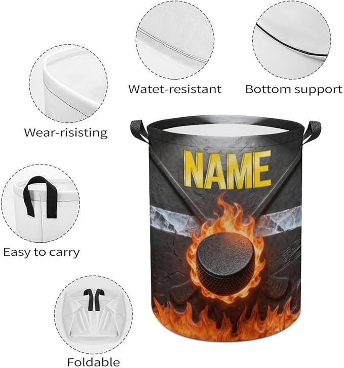 Personalized Ice Hockey Laundry Hamper Custom Name Funny Dirty Clothes Laundry Basket Portable Storage Basket For Home Bathroom Family Hockey Lovers Xmas Birthday (style 20)