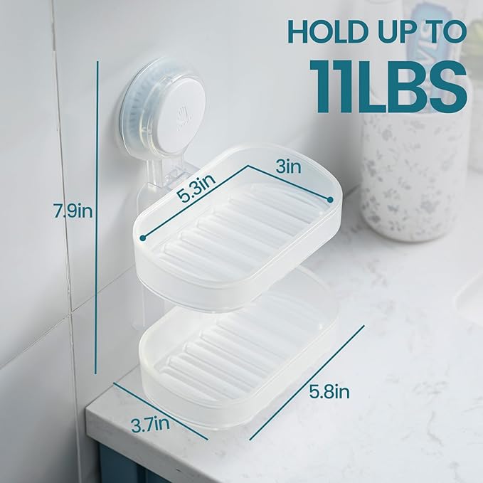TAILI Soap Holder Soap Dish for Shower, Suction Cup Soap Holder for Shower Wall, Bathroom Accessories, Removable Strong Hold Soap Saver, Drill Free Double Soap Dish, Clear 2 Layer