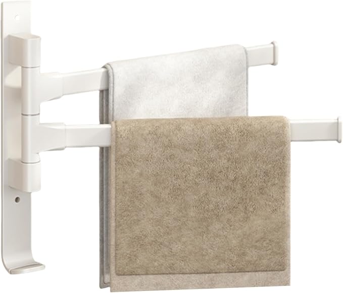 2-5 Arms Swivel Towel Rack Bath Towel Holder with Hook Swing Arm Towel Rack Wall Mount for Bathroom Kitchen-Beige 2Arm