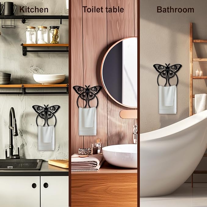 MAYJOYDIY Insects Metal Towel Ring Round Luna Moth Hand Towel Holder Ring Hanger Black Vintage Towels Wall Organizer for Kitchen Bath Home Laundry Room Decors Gifts
