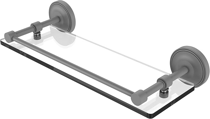 Allied Brass PRBP-1/16-GAL-GYM Prestige Regal 16 Inch Tempered Glass Gallery Rail Shelf, Matte Gray
