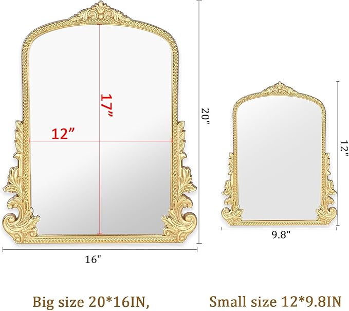 Vintage Small Arched Mirror, 17 * 12in Wall Mounted Vanity Mirror for Living Room, Bedroom, Bathroom, Entryway, Porch, Home and Dormitory, Versatile, Vintage Makeup Mirror