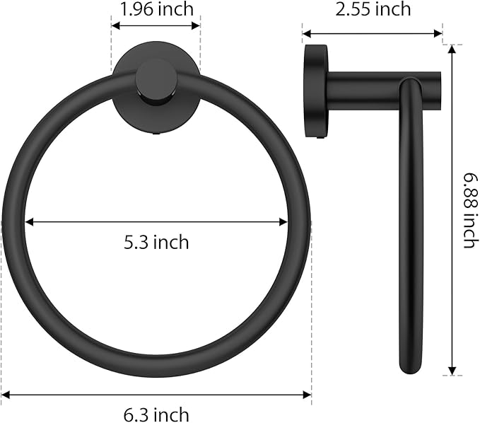 Towel Rings for Bathroom Wall Mount, SUS 304 Stainless Steel Hand Towel Holder, Modern Shower Hardware, Black, 1-Pack