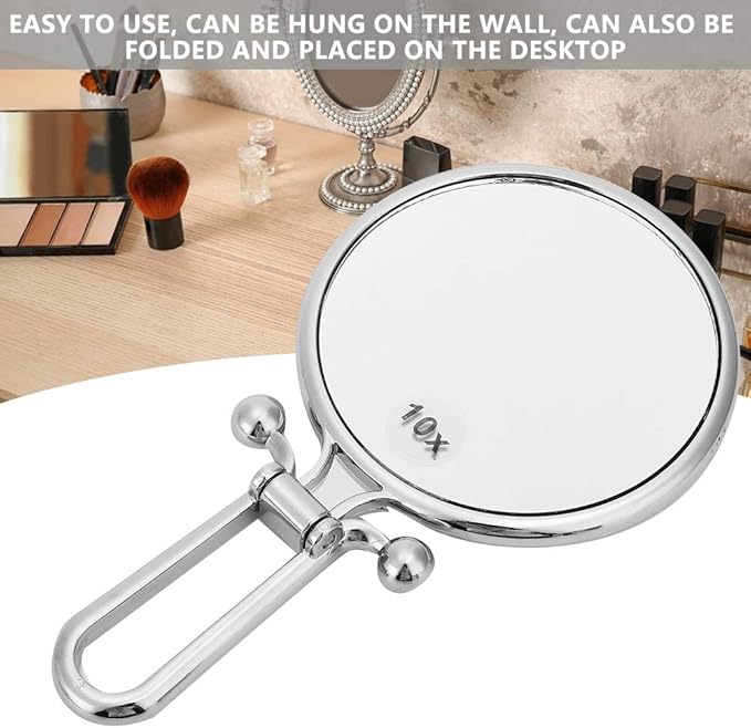 Sonew Double-Sided Magnifying Cosmetic Mirror 10x Portable Handheld Folding Makeup Mirror for Bathroom Dressing Shaving Traveling(Silver)