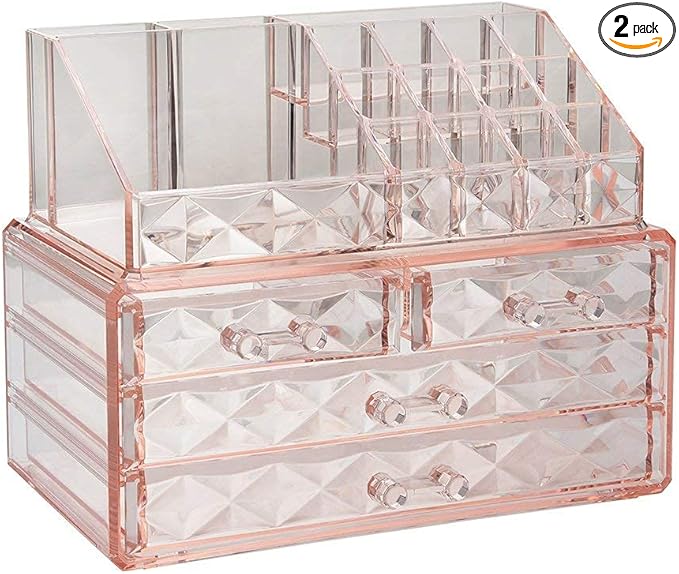 ZHIAI Stackable cosmetic organizer with drawers, easy to organize cosmetic products accessories Suitable for vanity, toilet, bathroom and bedroom organization and storage