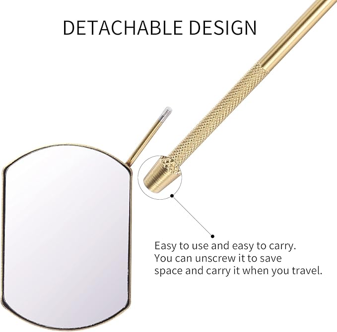 Lash Mirror for Eyelash Extensions, 60mm Extra Large Eyelash Mirror, Detachable Stainless Steel Makeup Mirror，Gold