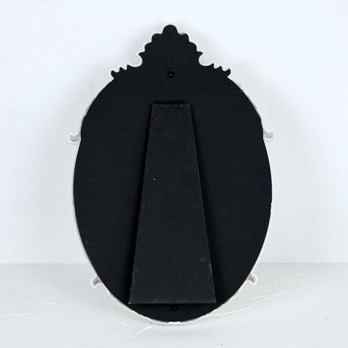 Decorative Vintage Oval Makeup Mirror with Plastic Frame,Tabletop Mirror-White 7.5 x 11 inches