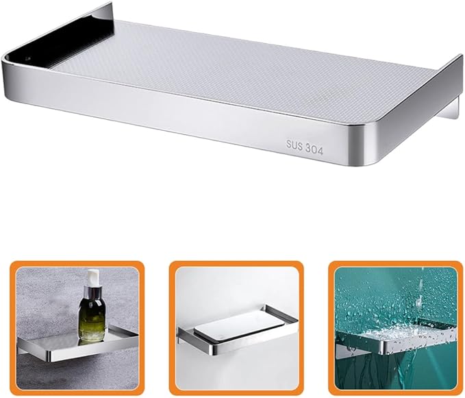Outanaya Toilet Phone Holder and Tissue Box Shelf Stainless Steel Wall-Mounted Bathroom Organizer with Drainage Holes Cell Phone Shelf for Bathroom Storage
